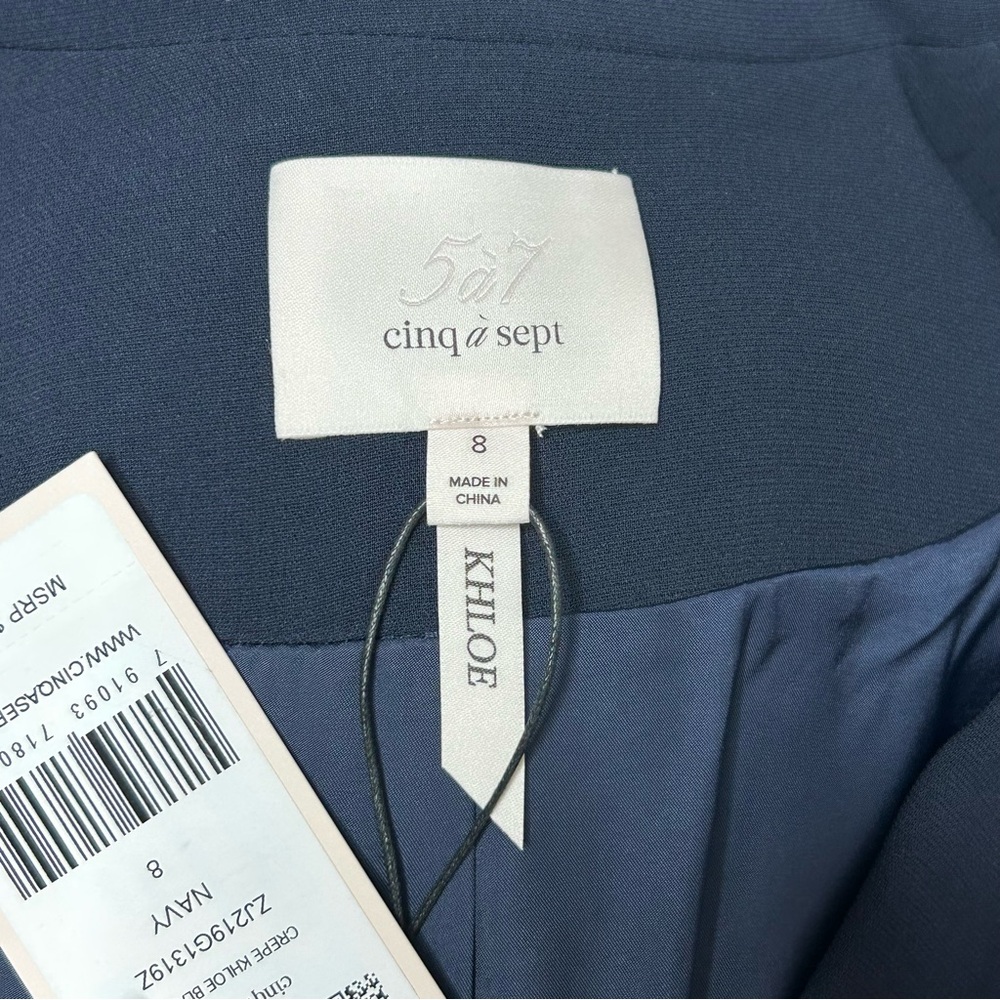 NEW Cinq à Sept Crepe Khloe Blazer 8 Navy Ruched Button Sleeve Closet Essential - Picture 11 of 16